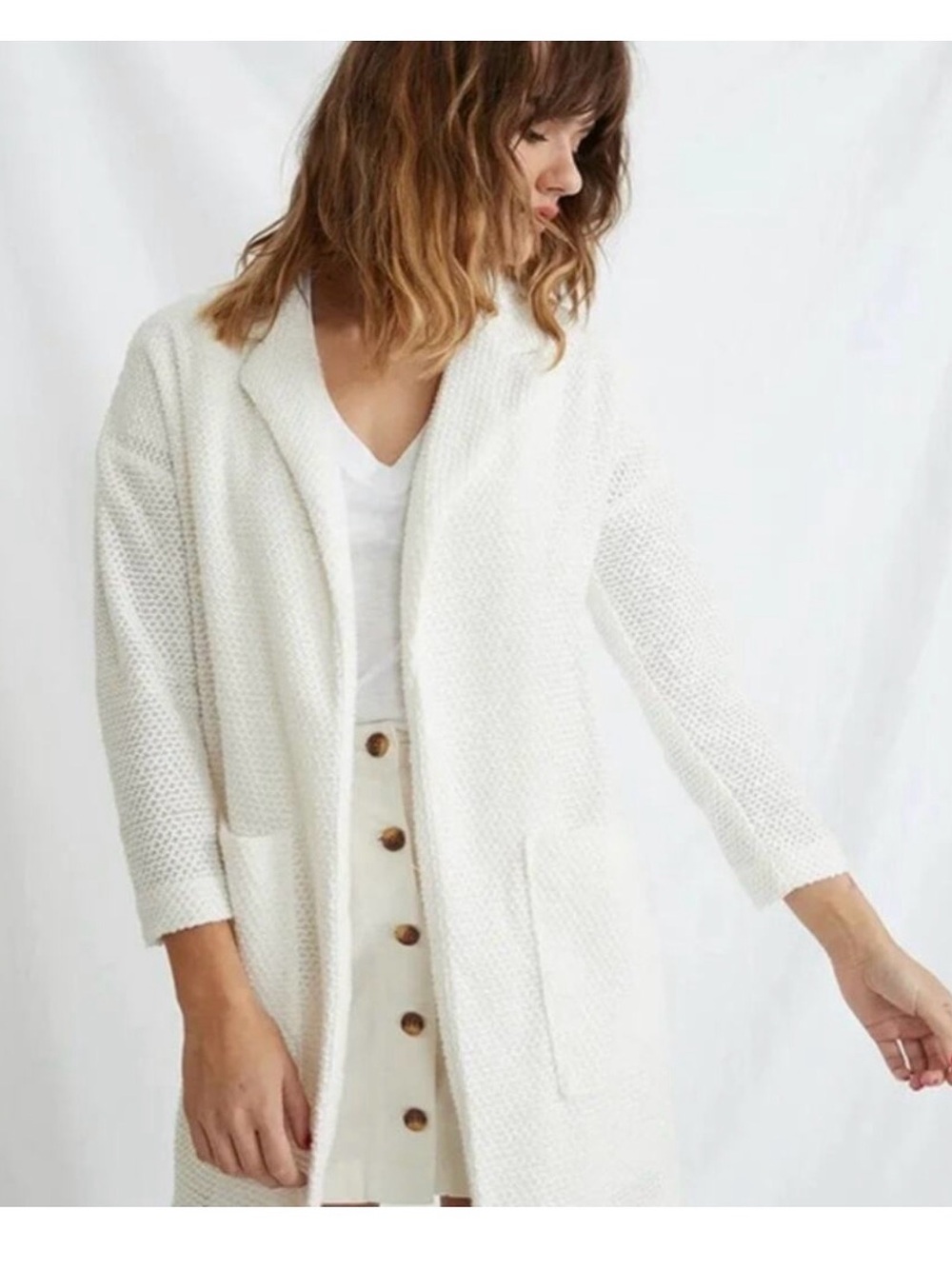 Marine Layer Cream Open-Front Knit Cardigan